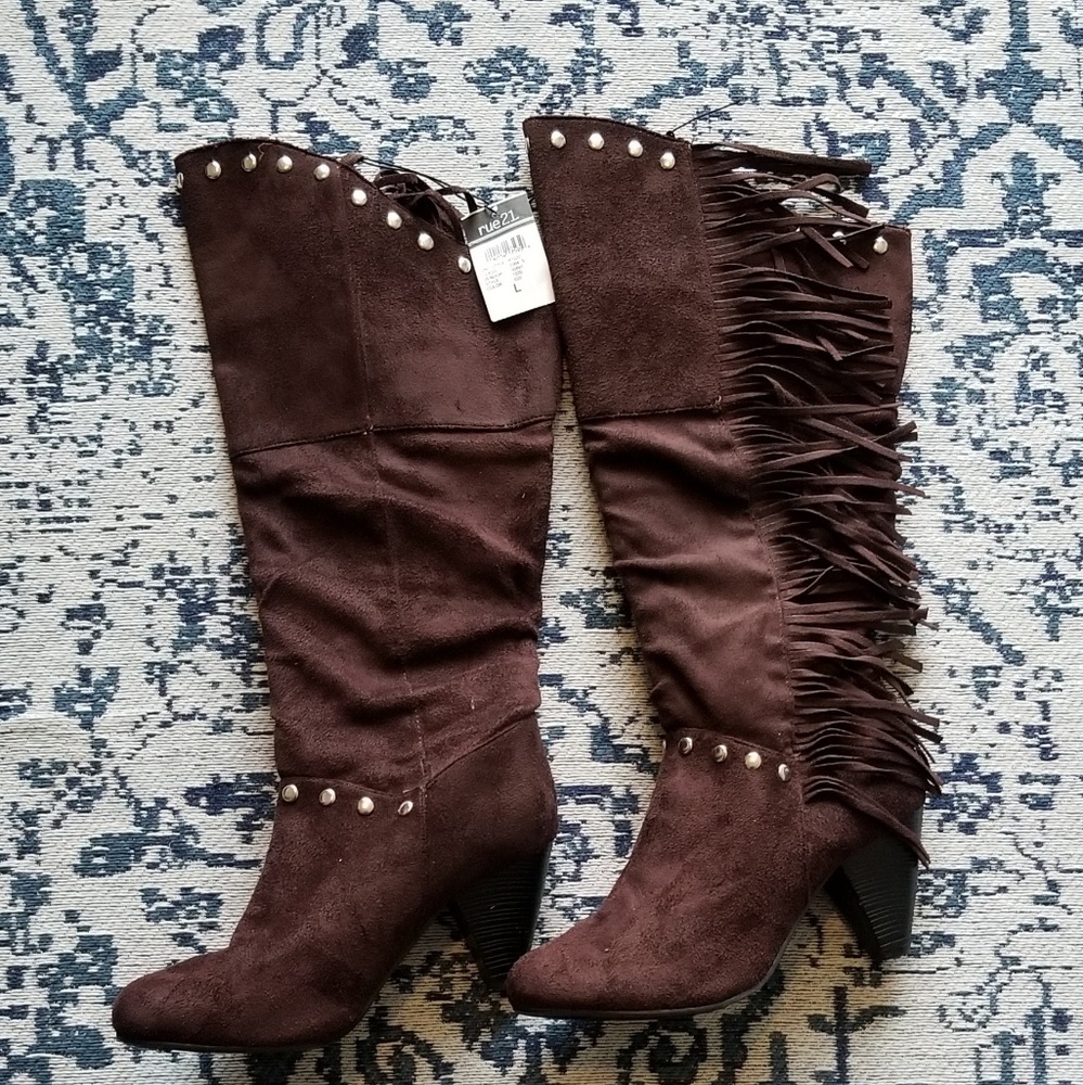 Faux Suede Brown Boots. Rue 21 Faux Suede Fringe.